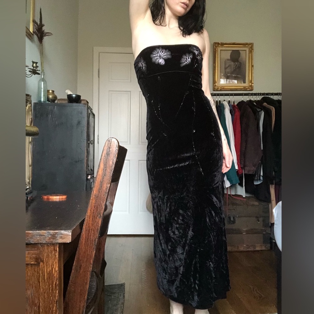 Vintage Beaded Crushed Velvet Dress